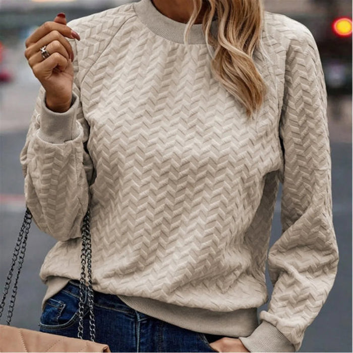 Solid Textured Raglan Sleeve Pullover Sweatshirt